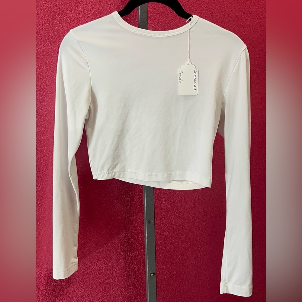 White Long-Sleeve Cropped Crewneck Top - Unbranded